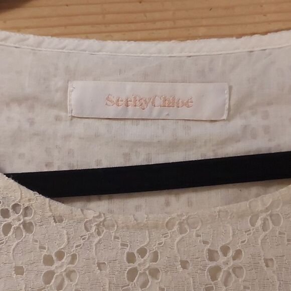 See by Chloe peasant blouse short sleeve smocked boho blouse cream - Picture 8 of 15